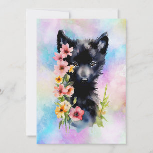 Tarjeta Festiva arte de pintura en acuarela de cachorro de lobo be