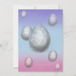 Tarjeta Festiva arte de pintura siete huevos de Pascua flotando en