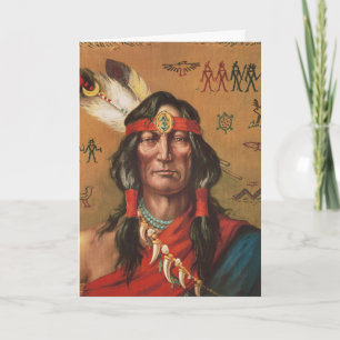Tarjeta Festiva Arte de retrato vintage de jefe nativo americano