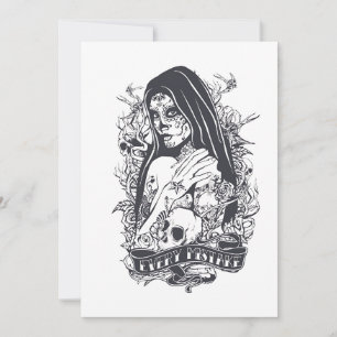 Tarjeta Festiva Arte de Tatuaje de Mujer de Cráneo de Azúcar Gótic