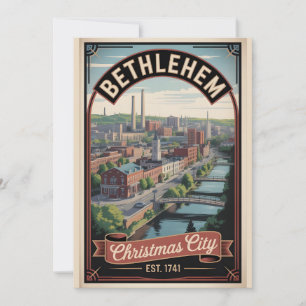 Tarjeta Festiva Arte de viaje retro de Bethlehem Pennsylvania Vint