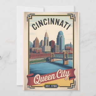 Tarjeta Festiva Arte de viaje retro de Cincinnati Ohio Ciudad de l