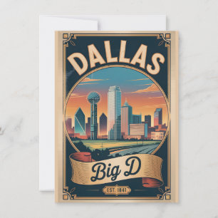 Tarjeta Festiva Arte de viaje retro de Dallas Texas Big D Vintage
