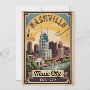 Tarjeta Festiva Arte de viaje retro de la ciudad de la música Nash