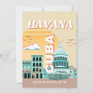 Tarjeta Festiva Arte de viaje retro de La Habana Cuba