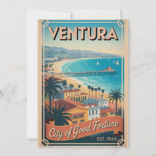 Tarjeta Festiva Arte de viaje retro de Ventura California Vintage