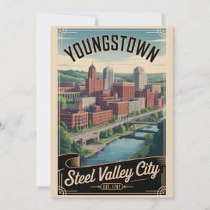 Tarjeta Festiva Arte de viaje retro de Youngstown Ohio Vintage