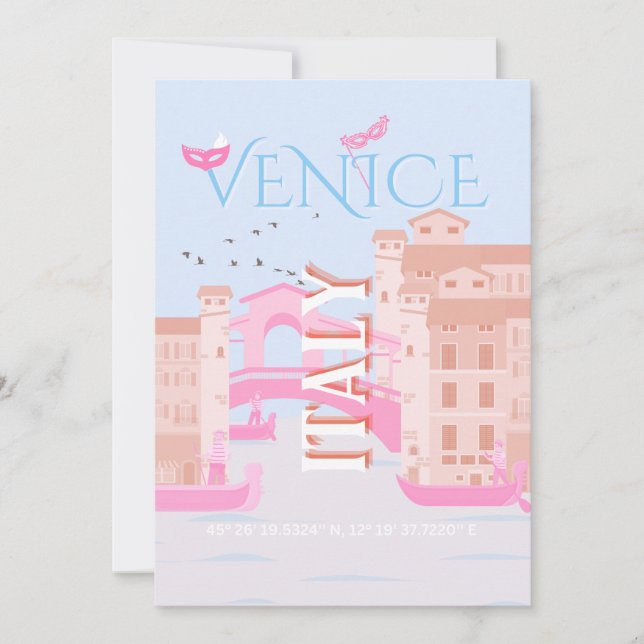 Tarjeta Festiva Arte de viajes de Venecia, Italia, arte de viajes (Anverso)