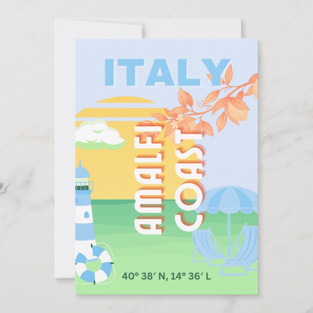 Tarjeta Festiva Arte de viajes en Italia, Costa Amalfitana, Preppy (Anverso)