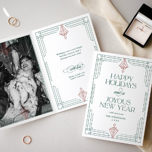 Tarjeta Festiva Arte Deco Moderno Felices Fiestas   Foto Verde Bla