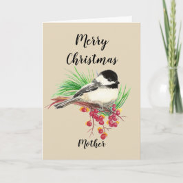 Tarjeta Festiva Arte del Chickadee de la acuarela de la madre de