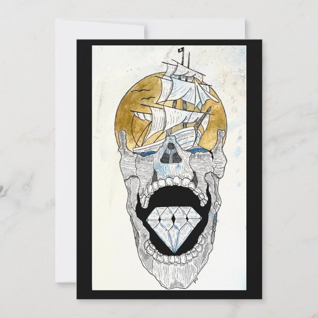 Tarjeta Festiva arte del cráneo fresco (Anverso)