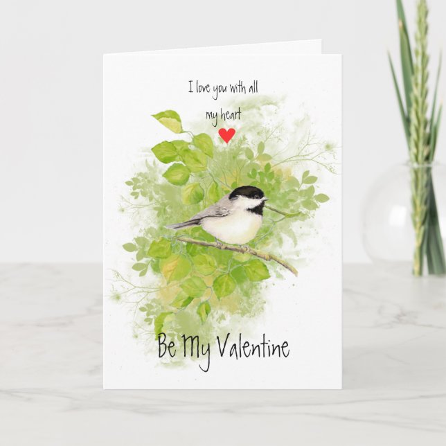Tarjeta Festiva Arte del pájaro del álamo del Chickadee del amor (Anverso)