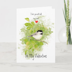 Tarjeta Festiva Arte del pájaro del álamo del Chickadee del amor