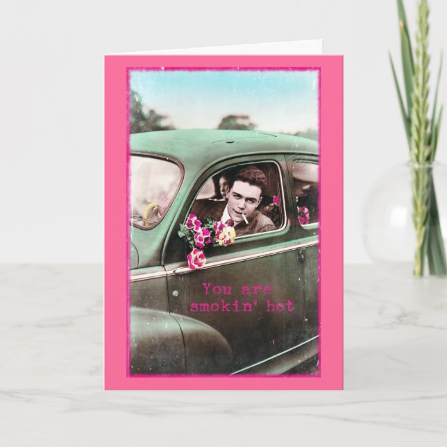 Tarjeta Festiva Arte digital retro de humo caliente, San Valentín (Anverso)