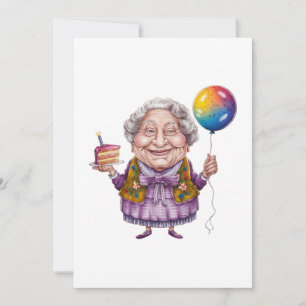 Tarjeta Festiva Arte divertido de cumpleaños de abuela en biciclet
