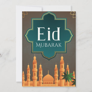 Tarjeta Festiva Arte elegante de la silueta de la mezquita en Eid 