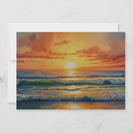Tarjeta Festiva Arte en acuarela colorido de playa y océano al ata
