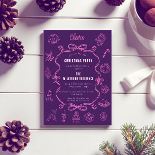 Tarjeta Festiva Arte festivo de vacaciones púrpura rosa garabato