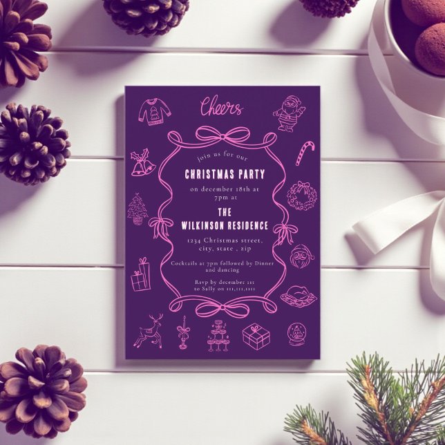 Tarjeta Festiva Arte festivo de vacaciones púrpura rosa garabato (Subido por el creador)