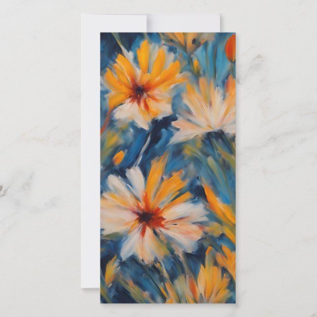 Tarjeta Festiva Arte floral amarillo y azul (Anverso)