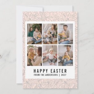 Tarjeta Festiva Arte floral de línea moderna Feliz Pascua 6 Fotos