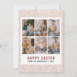 Tarjeta Festiva Arte floral de línea moderna Feliz Pascua 6 Fotos