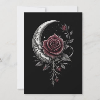 Tarjeta Festiva Arte floral oscuro de rosa gótica creciente luna