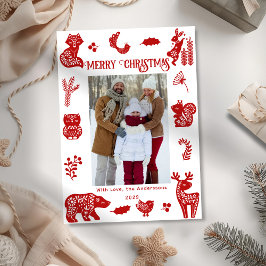 Tarjeta Festiva Arte Folclórico Escandinavo Bosque Animales del Bo