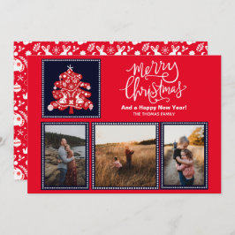 Tarjeta Festiva Arte folclórico escandinavo Merry Christmas Tree 3