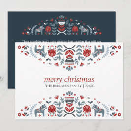 Tarjeta Festiva Arte folclórico nórdico | Dala Horse Navidades Hol