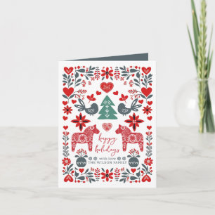 Tarjeta Festiva Arte folclórico nórdico escandinavo Navidades de f