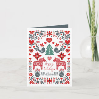 Tarjeta Festiva Arte folclórico nórdico escandinavo Navidades de f