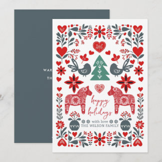 Tarjeta Festiva Arte folclórico nórdico escandinavo Navidades de f