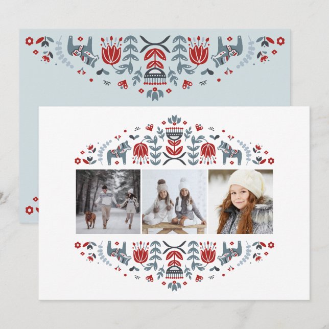 Tarjeta Festiva Arte folclórico nórdico | Navidades Vacaciones Mul (Anverso / Reverso)