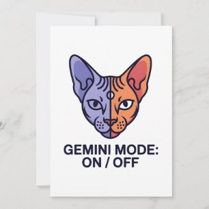 Tarjeta Festiva Arte Gráfico de Zodiaco de Gato Dual en Modo Gémin