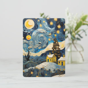 Tarjeta Festiva Arte Navideño Vintage Inspirado en Van Gogh