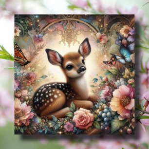 Tarjeta Festiva Arte Nuevo Floral de Pascua de Ciervo de Bebé Lind