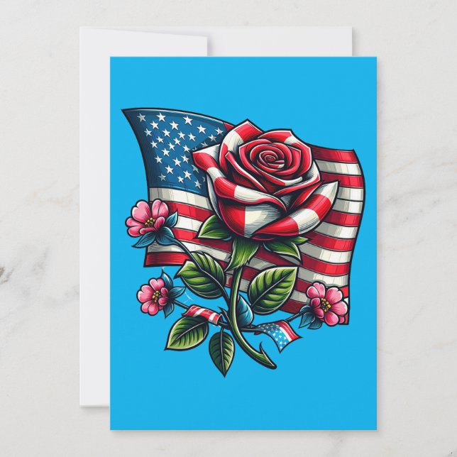 Tarjeta Festiva Arte patriótico de rosa de bandera estadounidense (Anverso)
