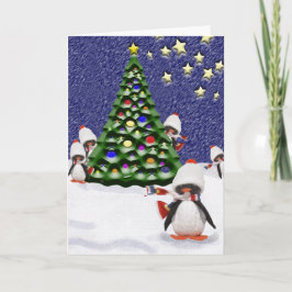 Tarjeta Festiva Arte personalizado de paraíso navideño de pingüino