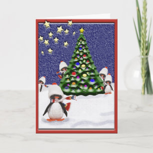 Tarjeta Festiva Arte personalizado de paraíso navideño de pingüino