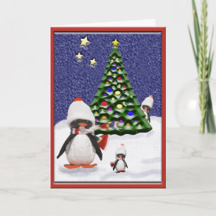 Tarjeta Festiva Arte personalizado de paraíso navideño de pingüino
