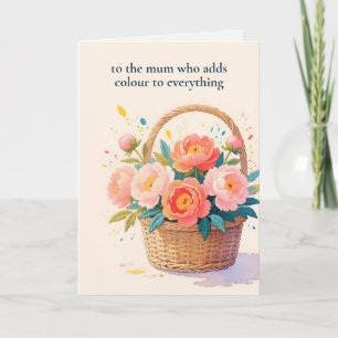Tarjeta Festiva Arte Pintado con Hilo Peonía Día de la Madre Mod