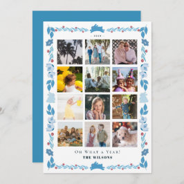 Tarjeta Festiva Arte Popular de Conejo Azul Qué Año en Revisión 12