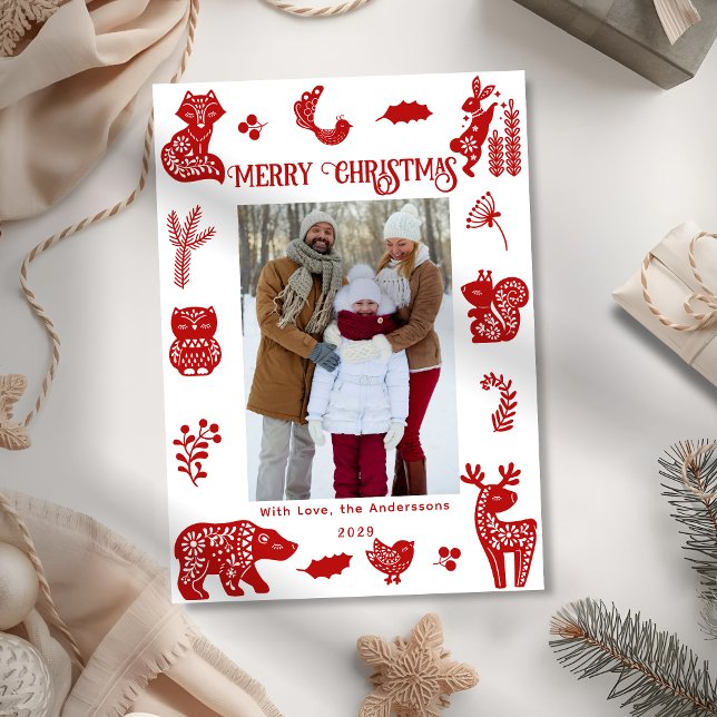 Tarjeta Festiva Arte Popular Escandinavo Bosque Animales Silvestre (Subido por el creador)