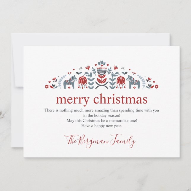 Tarjeta Festiva Arte Popular Escandinavo Foto de Caballo de Dala e (Anverso)