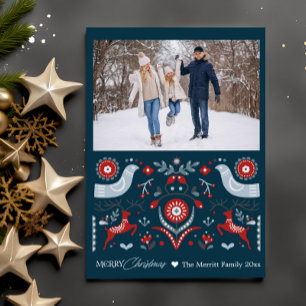 Tarjeta Festiva Arte popular navideño nórdico personalizado de inv