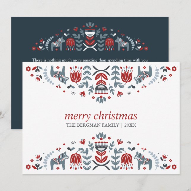 Tarjeta Festiva Arte Popular Nórdico | Caballo de Dala Fiestas de  (Anverso / Reverso)