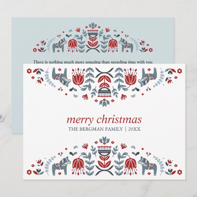 Tarjeta Festiva Arte Popular Nórdico | Fiestas Navideñas del Cabal (Anverso / Reverso)