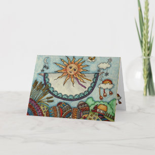 Tarjeta Festiva Arte popular ucraniano de la salida del sol de